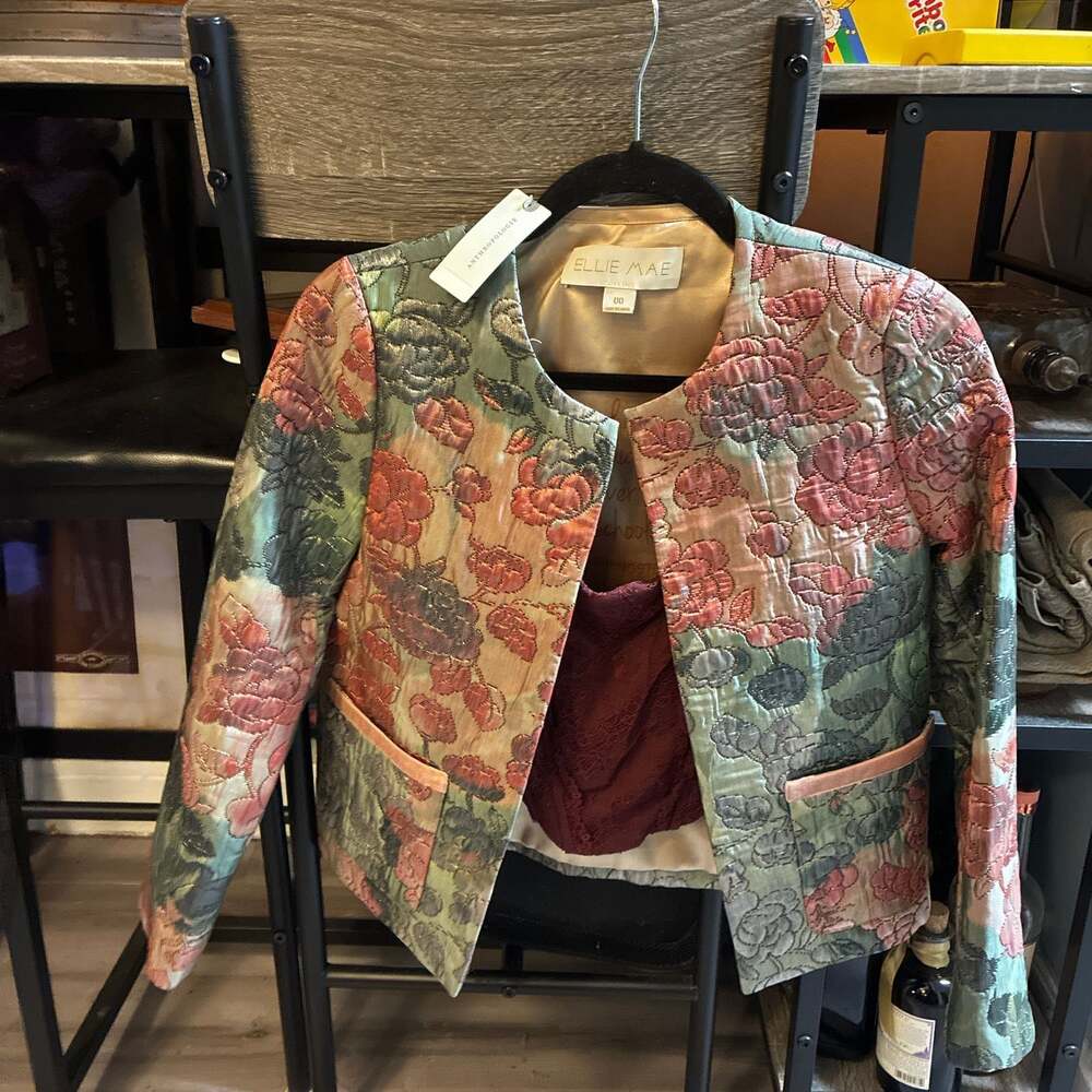 Ellie Mae Anthropologie Martina Floral Metallic Jacquard Quilted Jacket